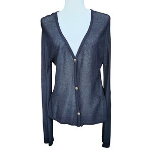 Lili Bleu knit black cotton cardigan rushed waist extended sleeve M / L / XL